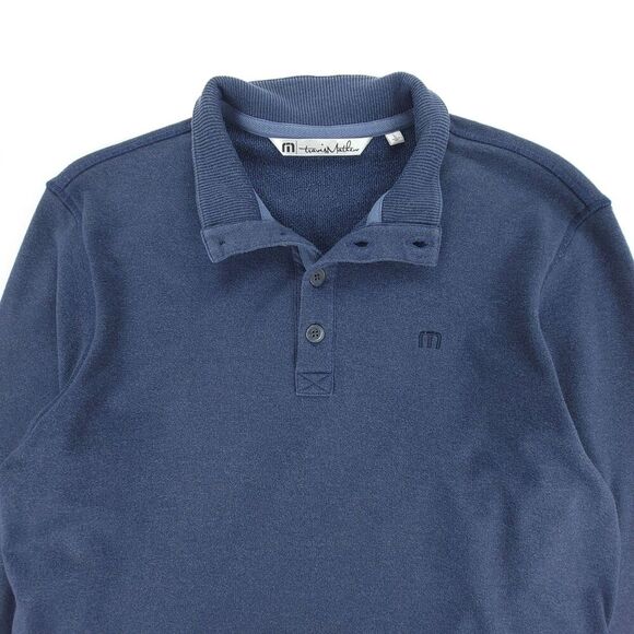 TRAVIS MATHEW Henley Pullover Rib Fleece Golf Sweatshirt Navy Large Quiet Luxury - Picture 3 of 9